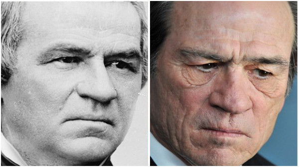 Andrew Johnson and Tommy Lee Jones, both scowling