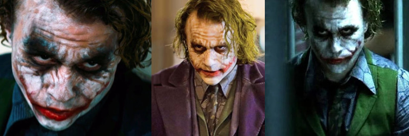 Three shots of Ledger, as the Joker, using the same posture