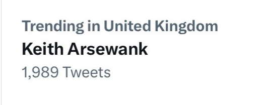 The trending term was 
'Keith Arsewank'