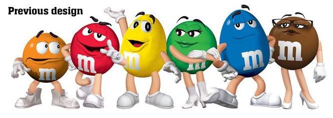 There are six of them--orange, 
red, yellow, green, blue, and brown; green and brown are wearing high heels and the others are wearing tennis shoes