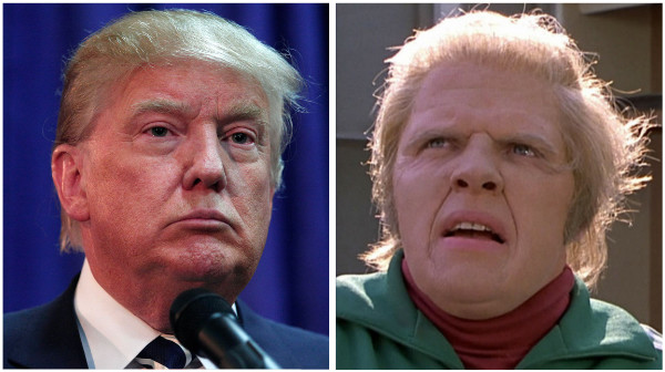 Trump and Biff Tannen with thinning hair and fake tan