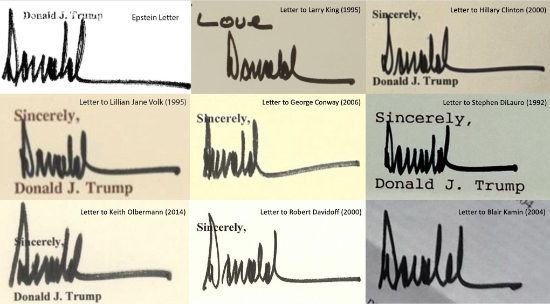 The Epstein letter signature,
plus eight other samples; they all look the same.