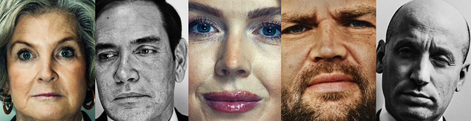 Wiles has crazy eyes, Rubio looks like he's
exhausted, Leavitt is the most close-up of them all, Vance looks constipated and Miller's black and white photo makes him look like
a World War II-era German officer