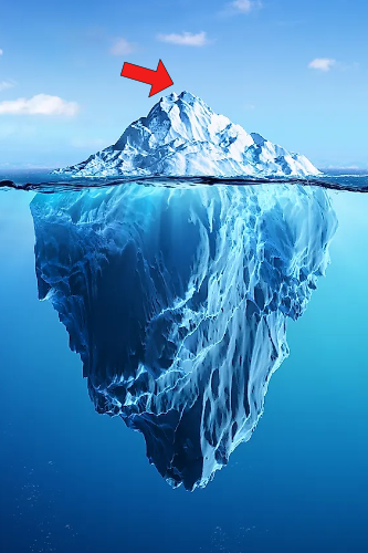 A picture of an iceberg, with
an arrow indicating the very top of the iceberg