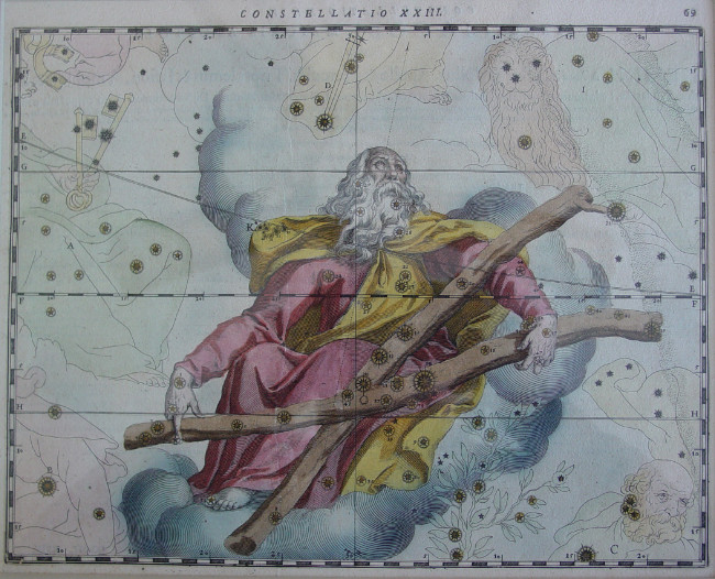 A chart of start with a
drawing of St. Andrew, in colored pencil, overlaid