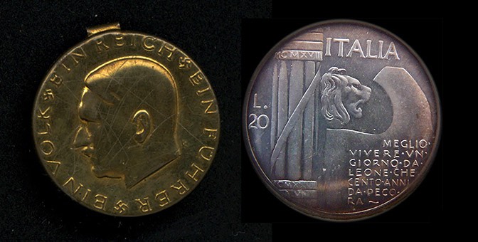 Hitler and Mussolini coins