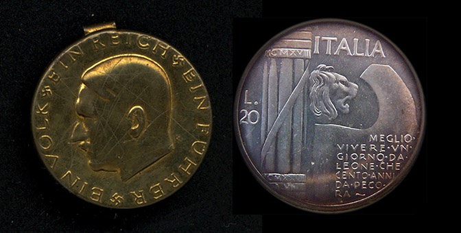 Hitler and Mussolini coins