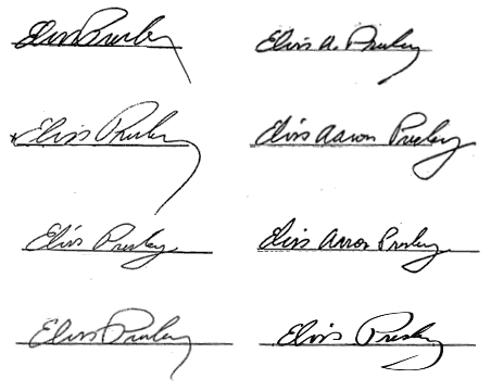 Eight Elvis Presley signatures