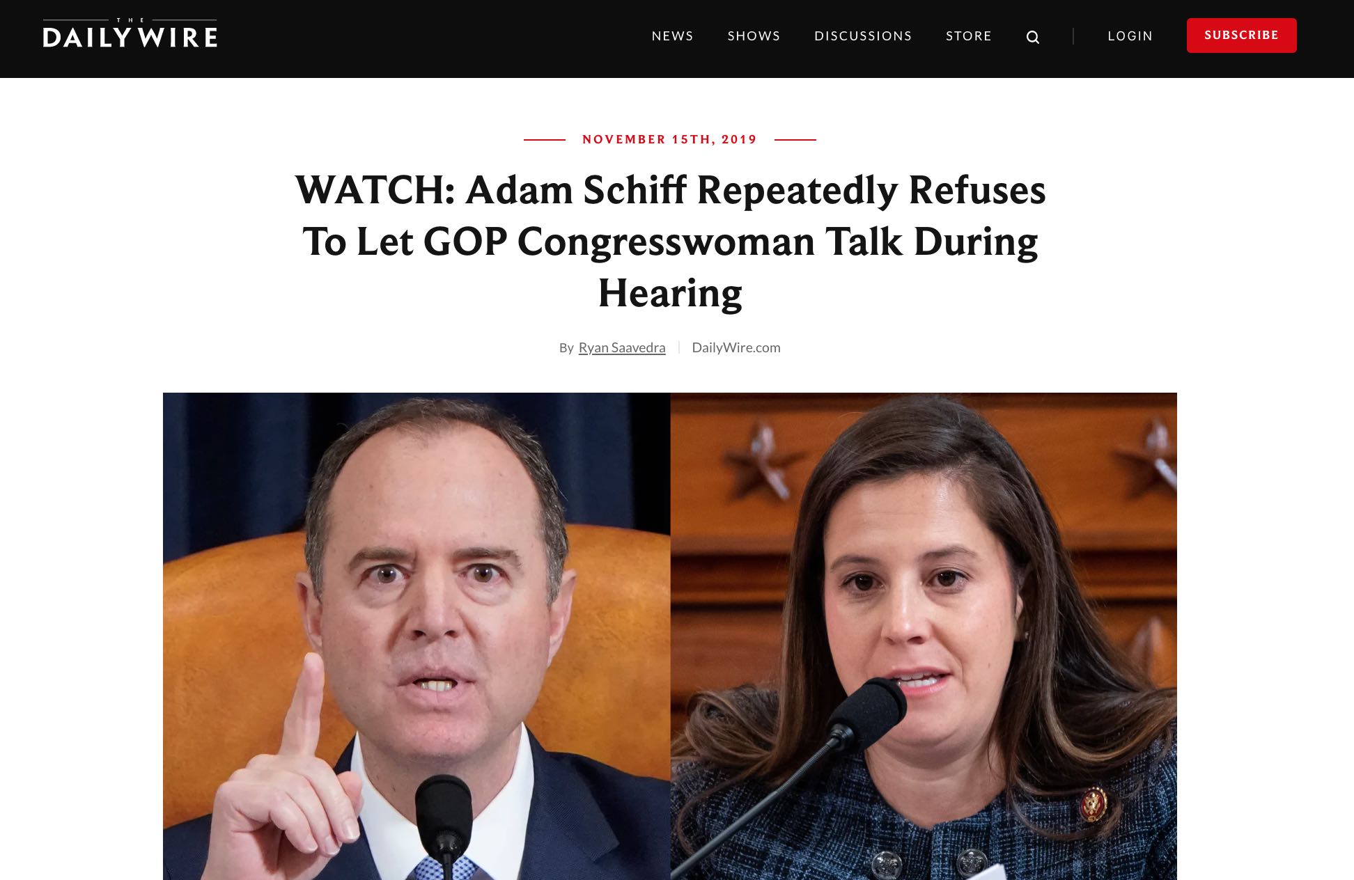 The Headline is: Adam Schiff Repeatedly Refuses To Let GOP Congresswoman Talk During Hearing