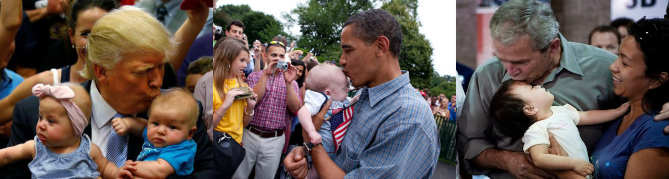 Trump, Obama, and W. kissing babies