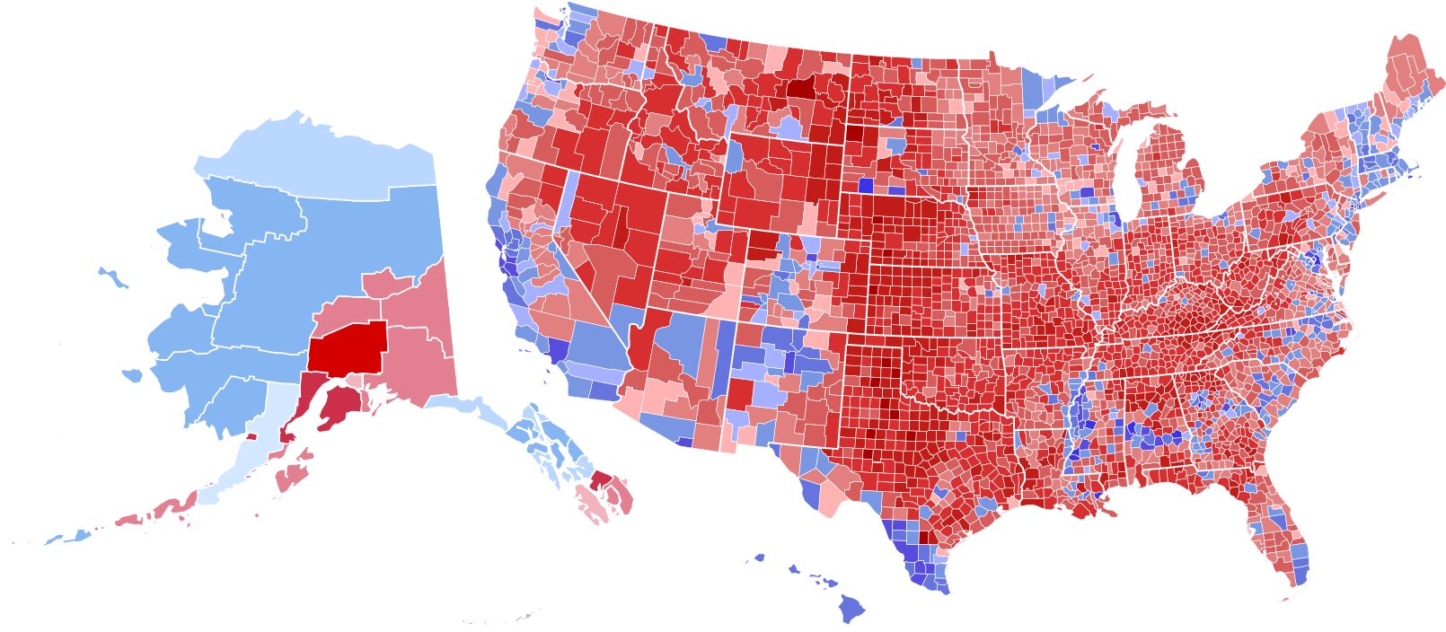 Alaska is about 75% blue, which
turns the U.S. as a whole from about 10% blue to about 20% blue.