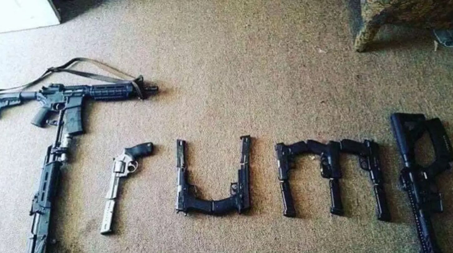 'Trump' spelled out with guns'