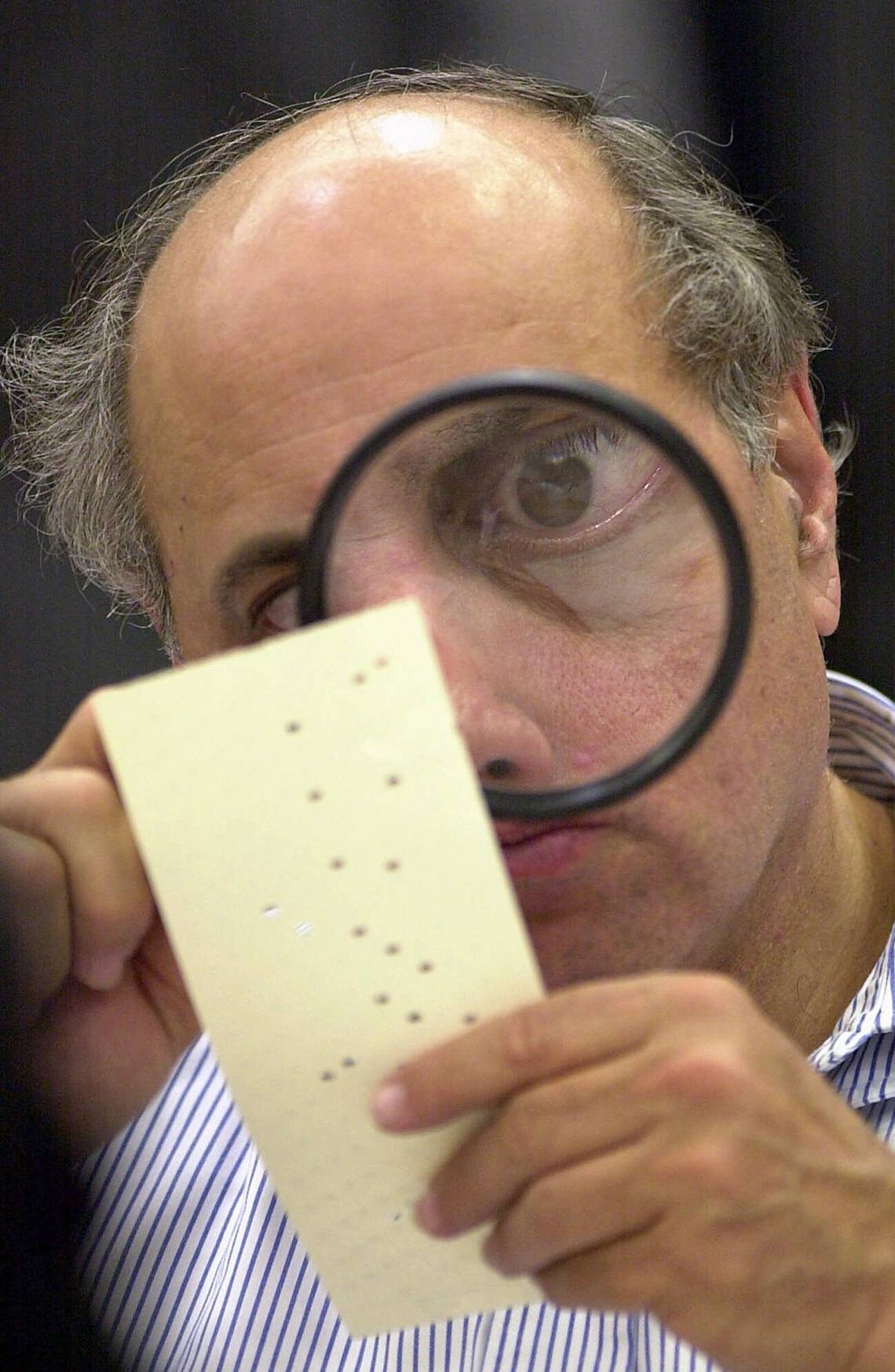 Florida election judge examining ballot in 2000