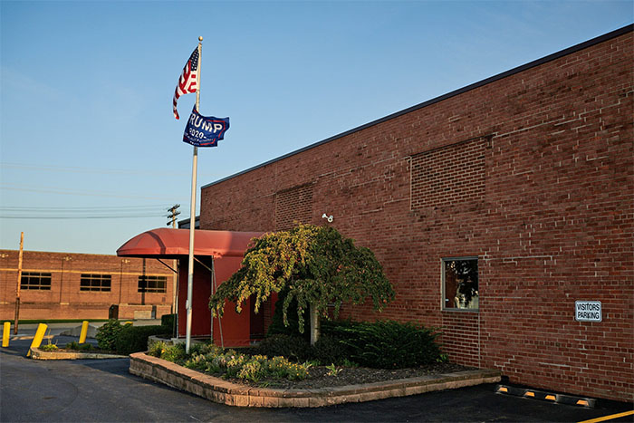 Printing plant flying Trump flag