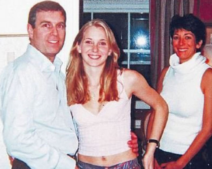 Prince Andrew with Virginia Roberts + Ghislaine Maxwell
