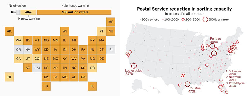 USPS warnings to states and where sorting machines have been decommissioned