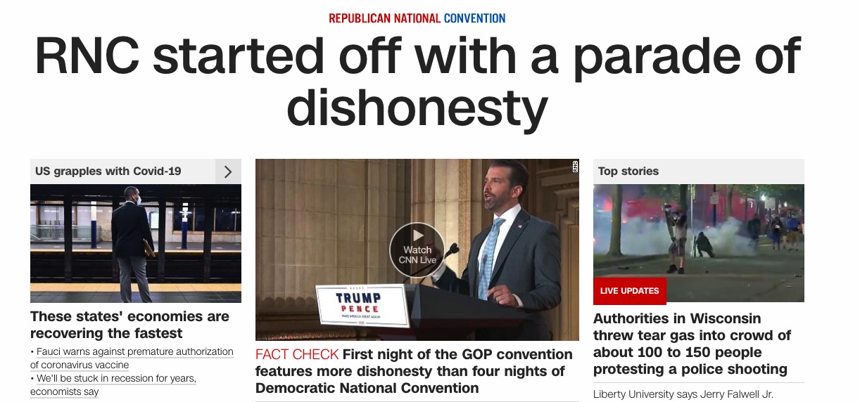 The main headline is 'RNC started off
with a parade of dishonesty'