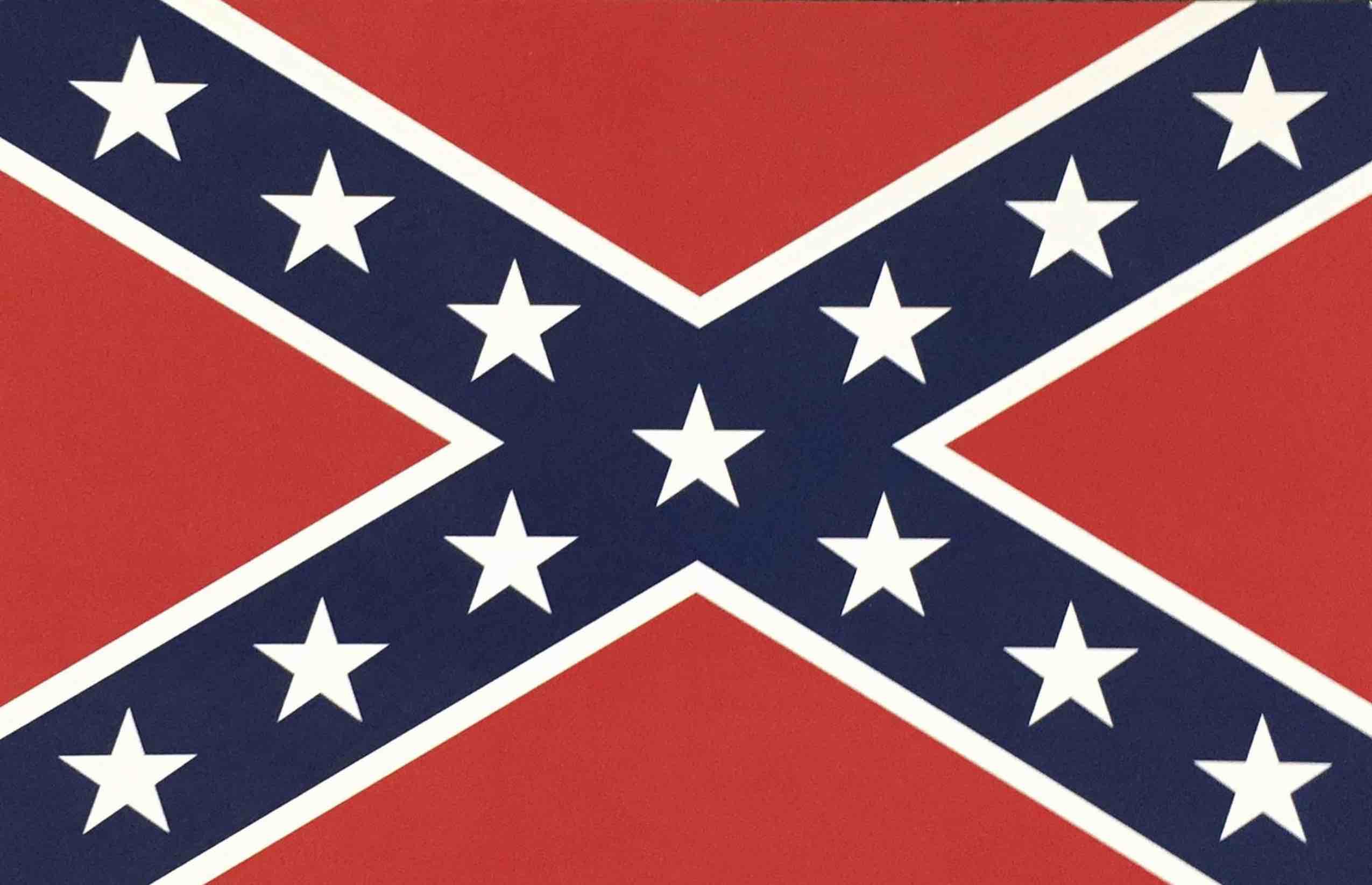 Confederate battle flag, which
has a red background, blue X, and 13 stars arranged along the X