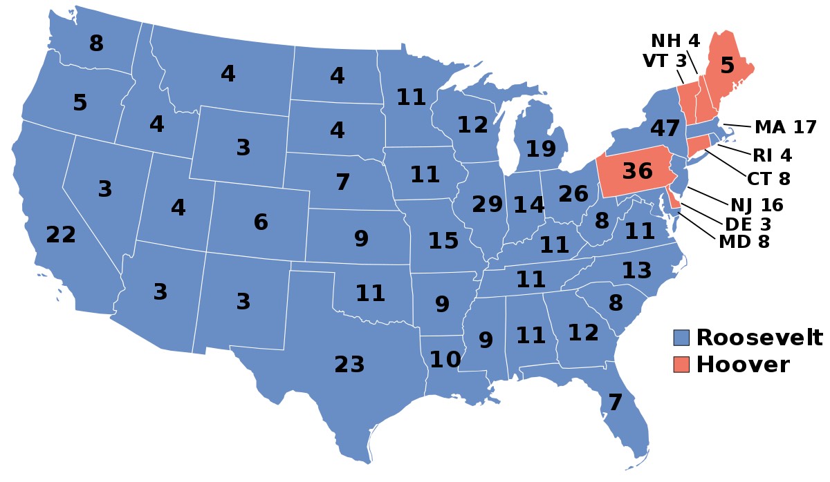 FDR lost just six states (PA, DE, CT, VT, NH, and ME)
