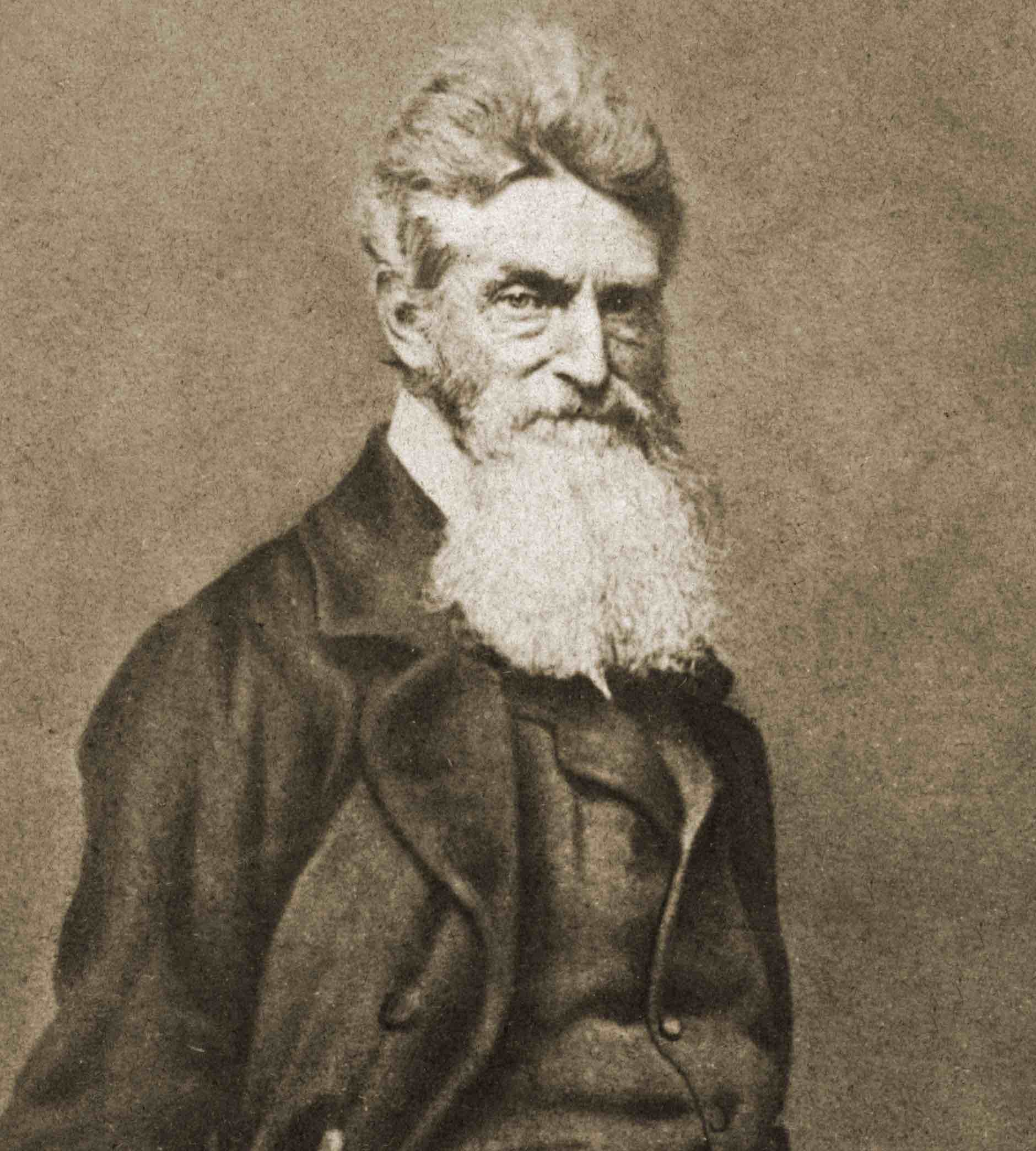 John Brown, with long white beard that
is squared off at the end, right around the area where his heart is.