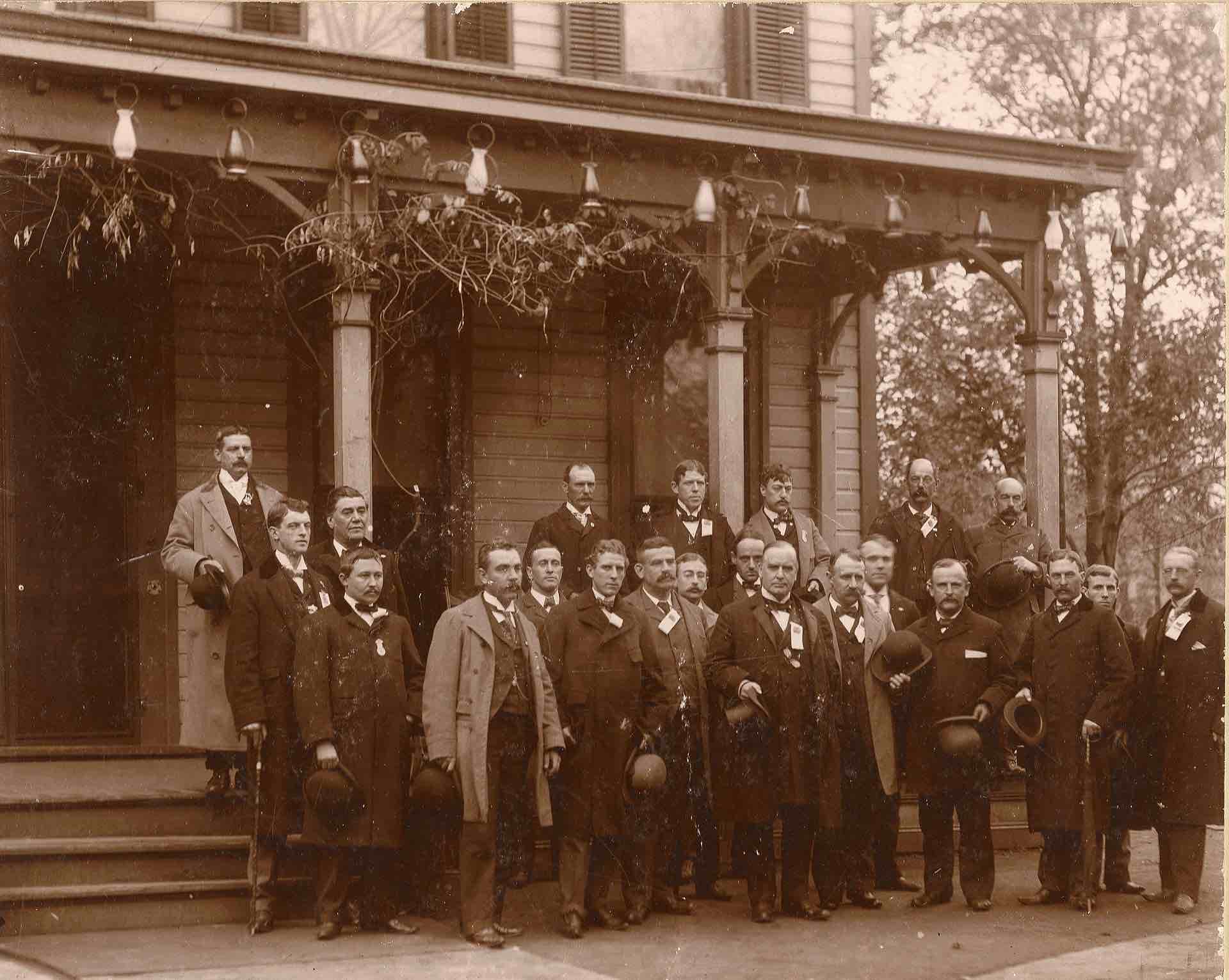 William McKinley, in front of his
house, surrounded by about 20 middle-aged white guys in suits