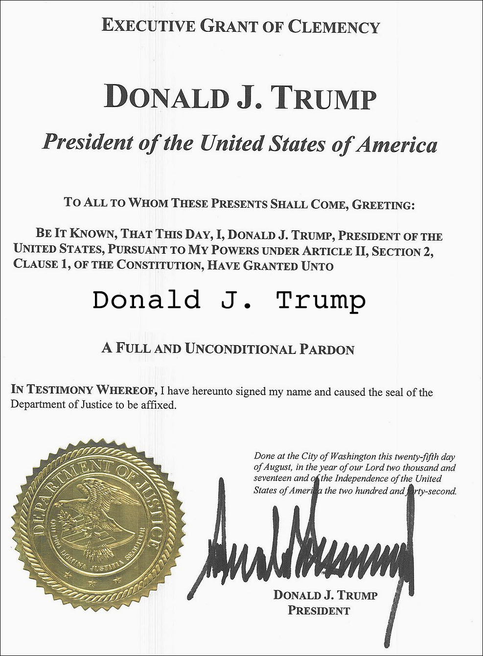 Self pardon of Trump, by Trump