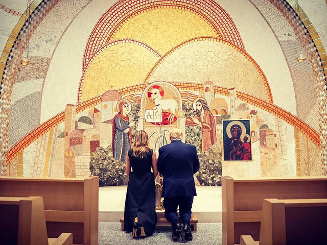 The Trumps kneel at the shrine, 
although just barely, which is otherwise empty but for them