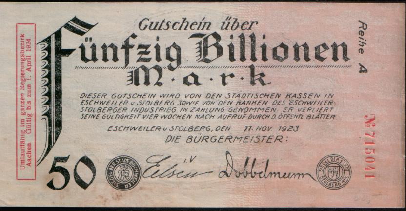 A bill that says 'funfzig billionen Mark'