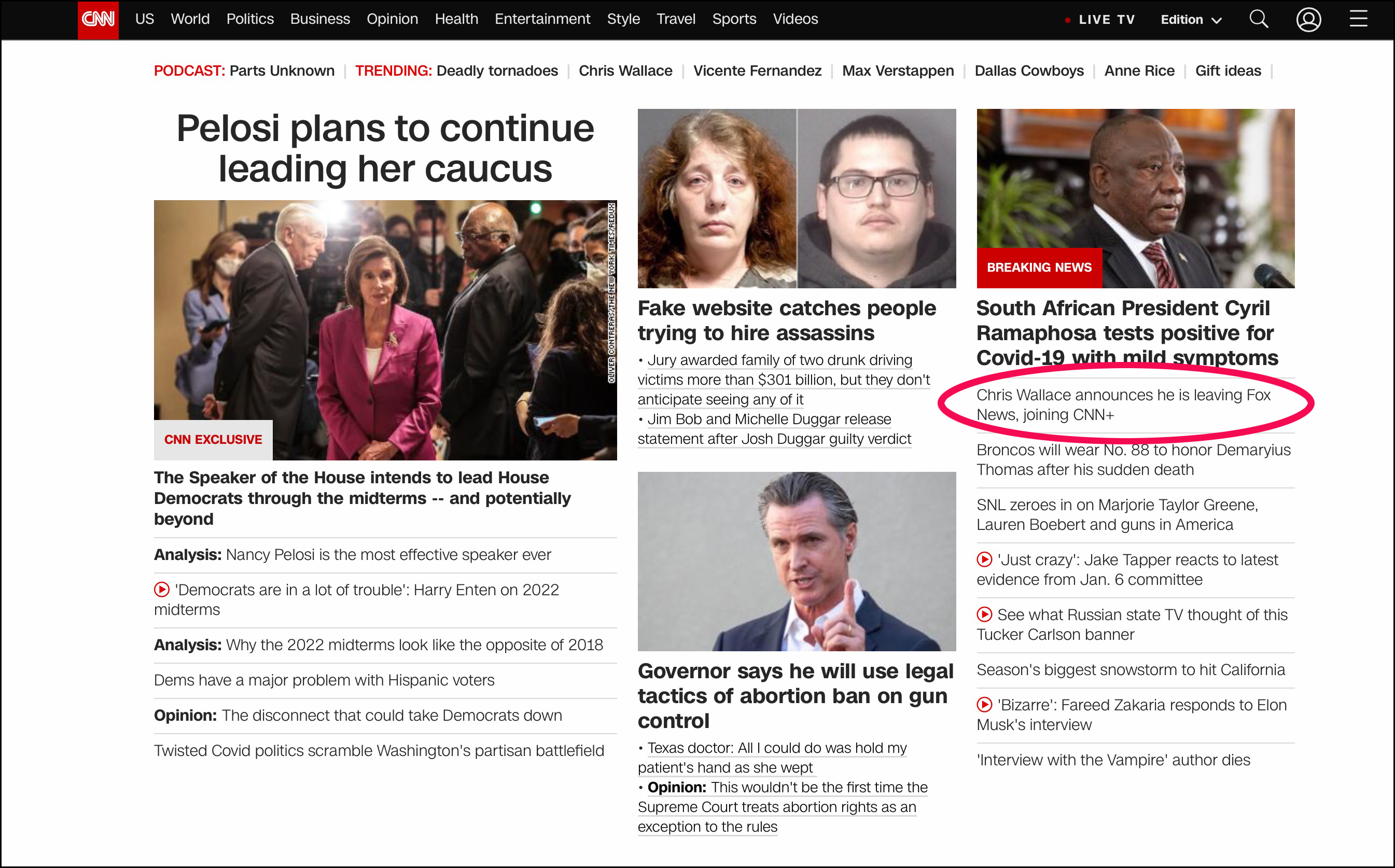 CNN announcement of Wallace departure; it's
way up on the right side of the page