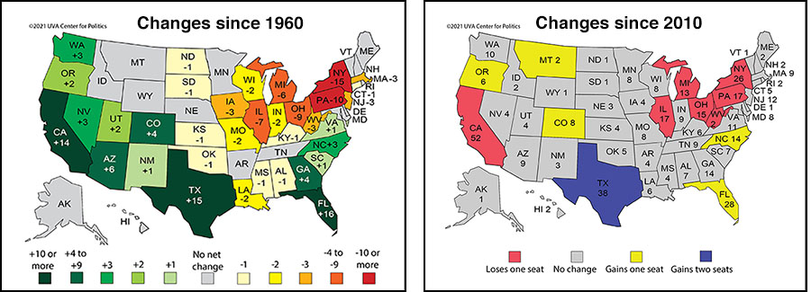 Census maps showing changes since 1960 and since 2010