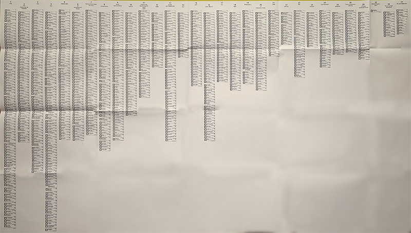 Dutch election ballot; it lists hundreds
of names in 27 different columns of various lengths, some of them with only a few names and some with dozens of names