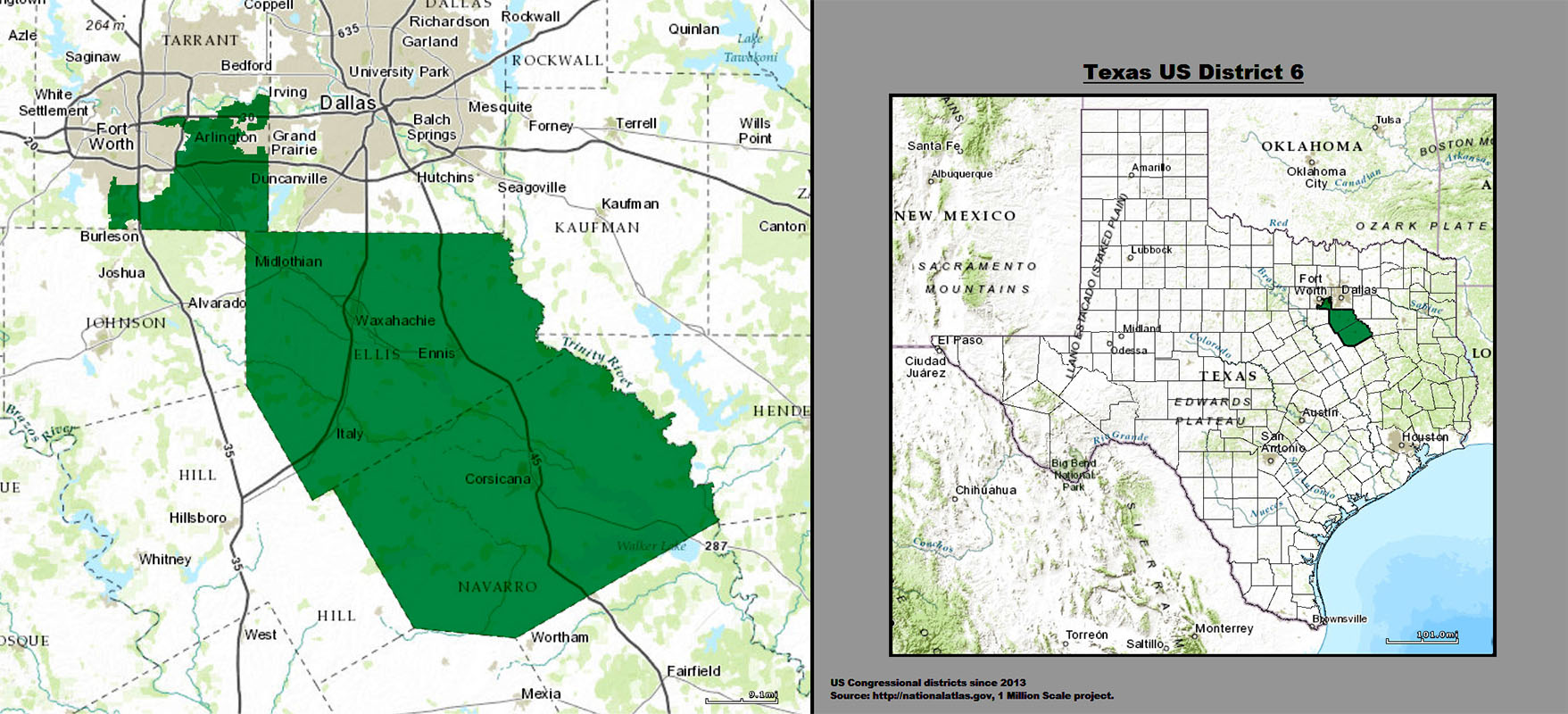 TX-06; a small triangle in the northwest
barely touches the corner of a larger rectangle to the southeast