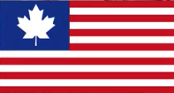 A U.S. flag, but with the 50 stars replaced
by a white maple leaf