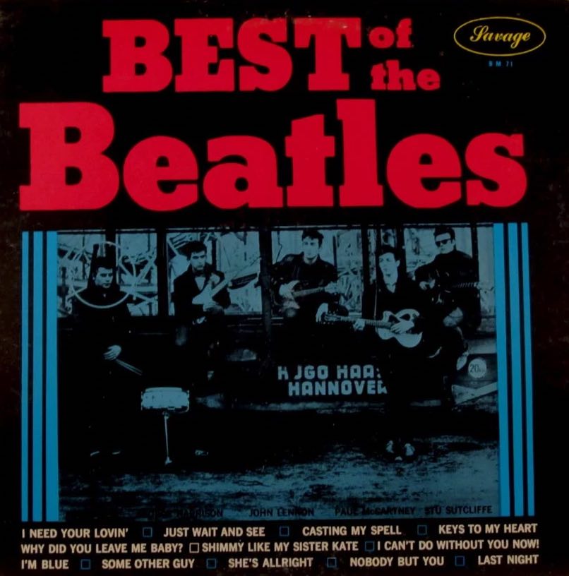 An album entitled 'Best of the
Beatles' in giant red letters, though the songs listed at the bottom--in small letters--and with titles like 'Casting a
Spell' and 'I'm Blue' are clearly not Beatles songs.