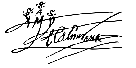 It's a mess of squiggles;
there is a clear 's' at the very top, then an 's.a.s.' below that, then something that looks like 'amy' and then something
that looks like ;holmes'