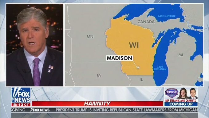 Some idiot who works 
for Sean Hannity has incorrectly labeled the upper peninsula of Michigan as part of Canada