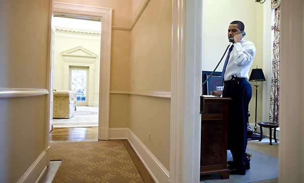 The room is fairly small, but brightly lit, and is clearly better set up for office work than the Oval Office, by virtue of being fairly private