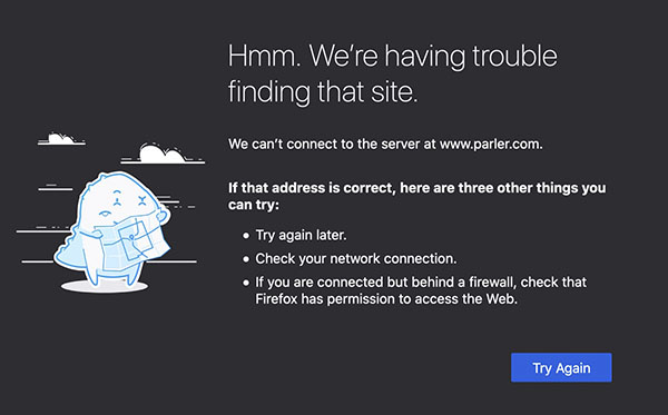 Error message when trying to access parler.com