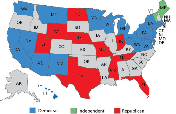 2024 Senate map, the Democrats
have seats up in virtually all the New England states, all the mid-Atlantic states, all the upper midwest states, virtually 
all the southwest states, Washington and Montana.