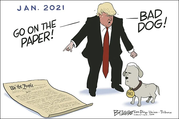 Trump ordering a dog named Pence to pee on the Constitution