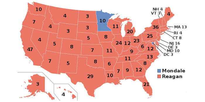 Electoral college map 1984; it's
all red except for Minnesota and D.C.