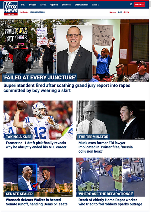 Fox News home page, with 
Senate race story buried at the bottom