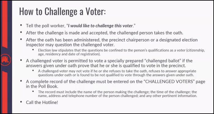 RNC card showing how to challenge a voter