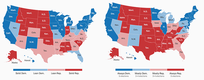 Judis/Teixeira predicted map and the real map; basically,
they predicted some Southern states would be Republican but a little swingy and the whole Midwest except Indiana would
be blue. In reality, only Georgia/North Carolina/Florida are Republican but swingy in the South, while only Virginia is
blue, and there are several red Midwestern states