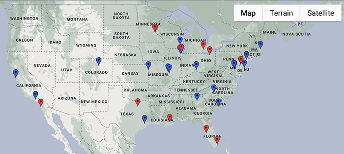 Location of national conventions since 1832, they
are mostly in the eastern half of the country and in California, with Denver as the only exception