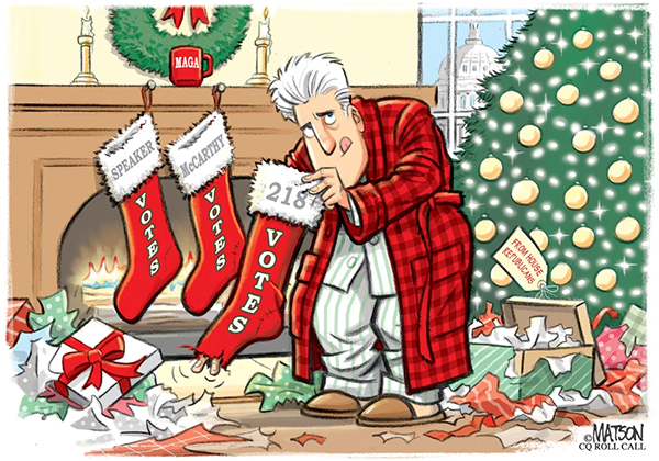 Cartoon with McCarthy getting an empty Christmas stocking