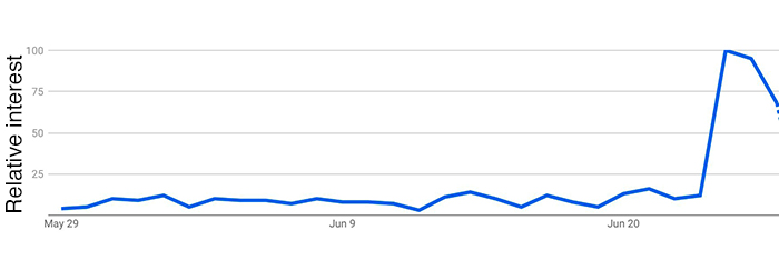 Google searches for abortion pills, there were
relatively few for most of the month and then a massive spike on June 24