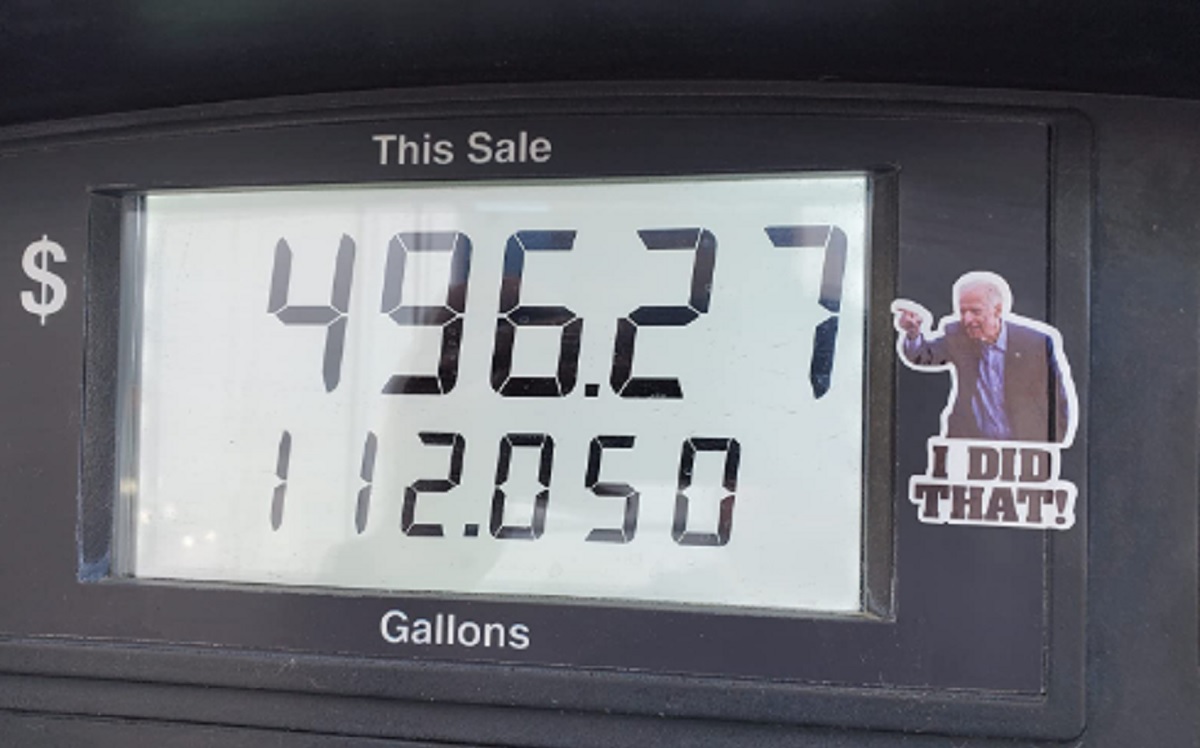 A cutout of Biden pointing at the price
gauge on the pump and saying 'I did that.'