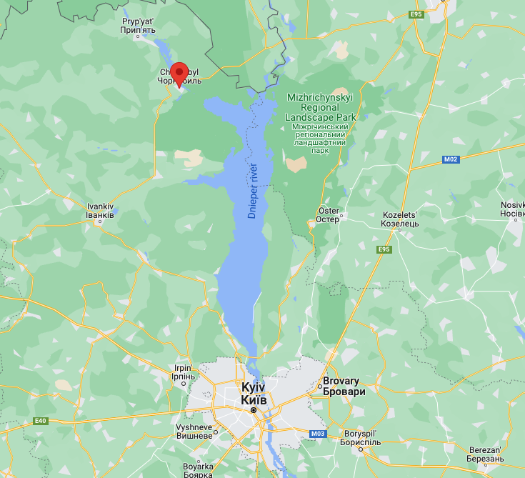 Chernobyl is due north of Kyiv, there's
a major roadway connecting them, and any other alternative involves either a significant westward march or a significant eastward march.