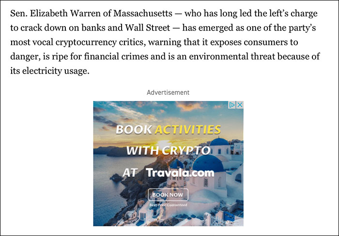 Crypto ad inside anticrypto article